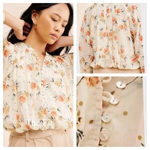 Anthropologie Floral Button-Front Blouse – L